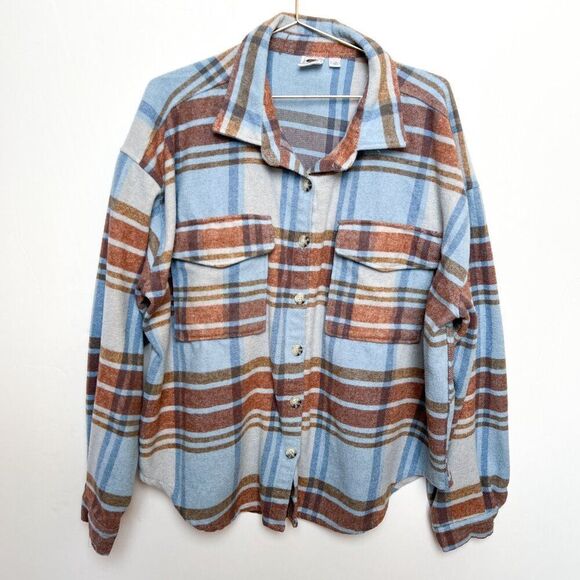 Ford Bronco Blue Brown Plaid Shacket Shirt Jacket 1X - Picture 5 of 8